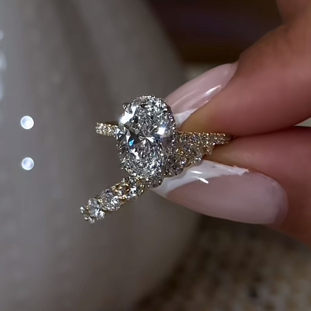 5 Carat Oval Halo Engagement Ring in White Gold color